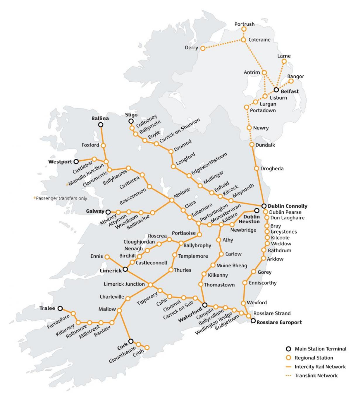 train travel in ireland map