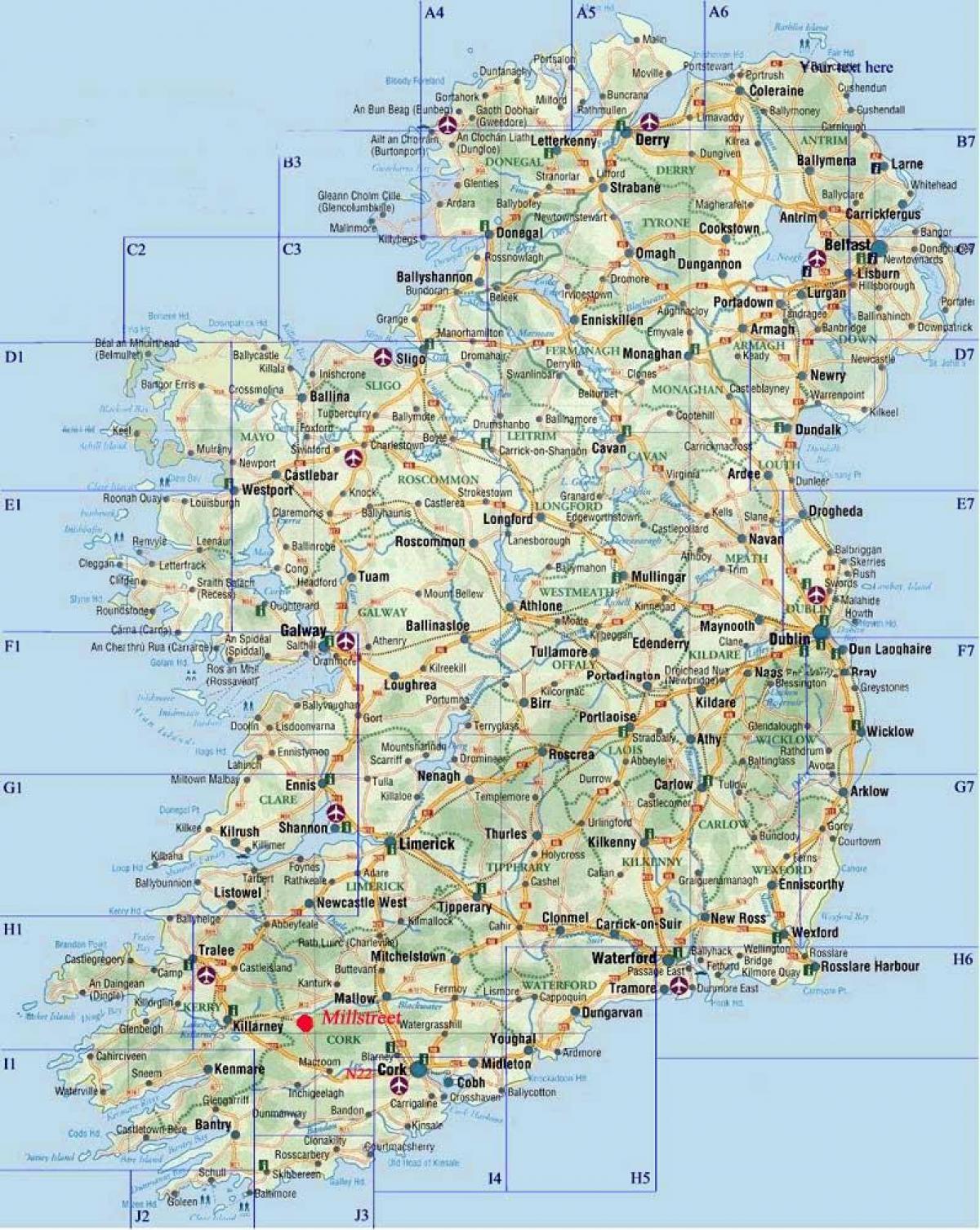 Road map of ireland Detailed road map of ireland (Northern Europe