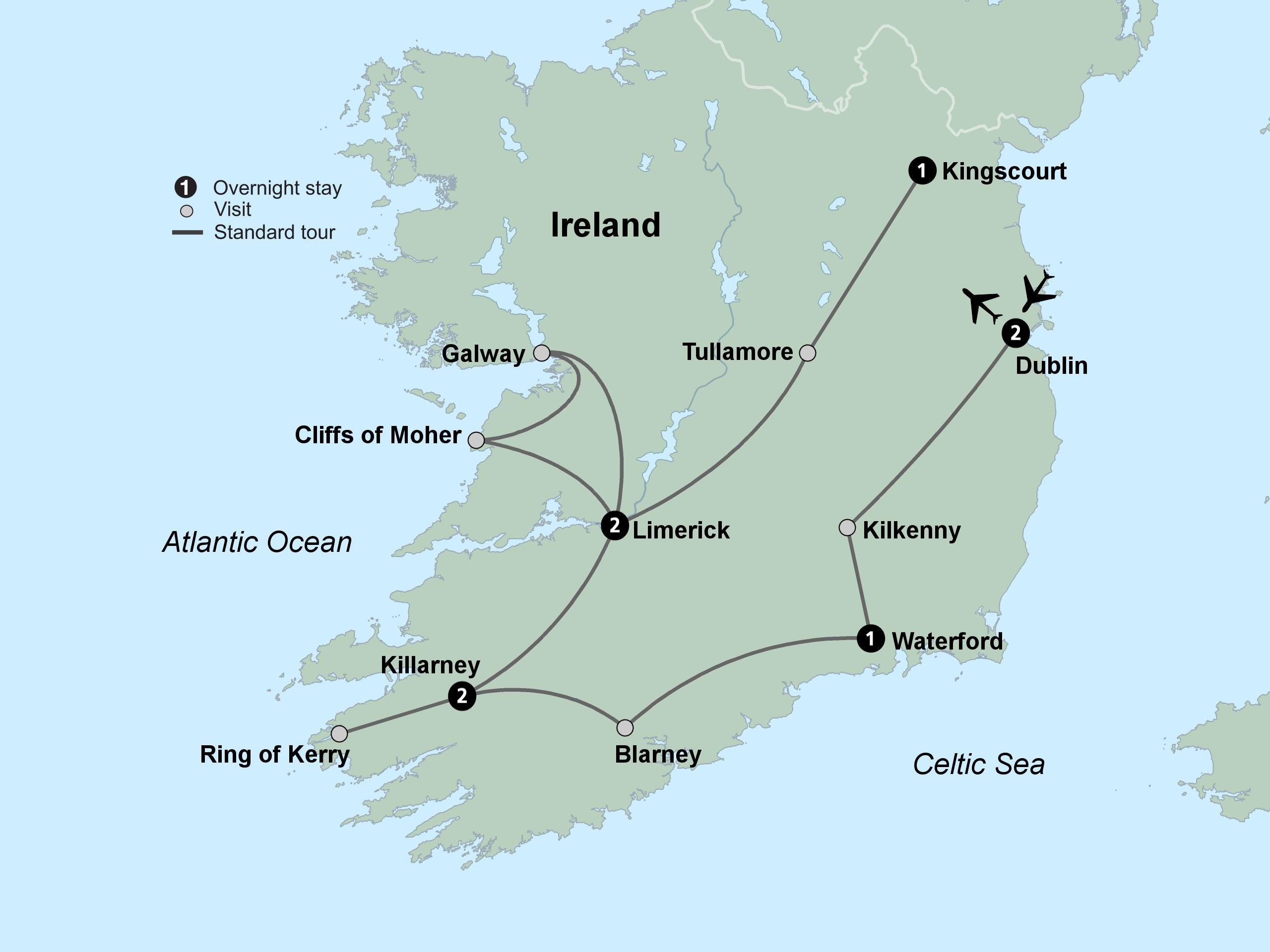 tourist map of southern ireland