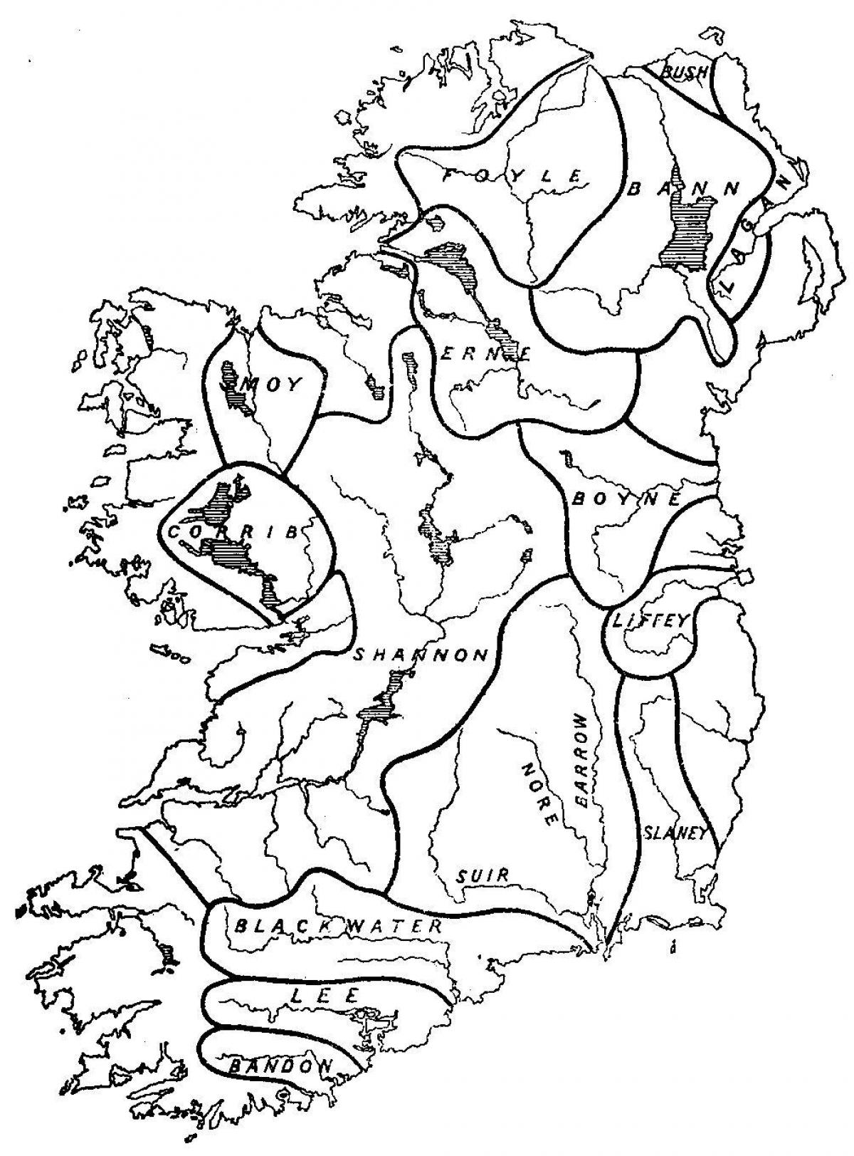 blank map of ireland with rivers and mountains
