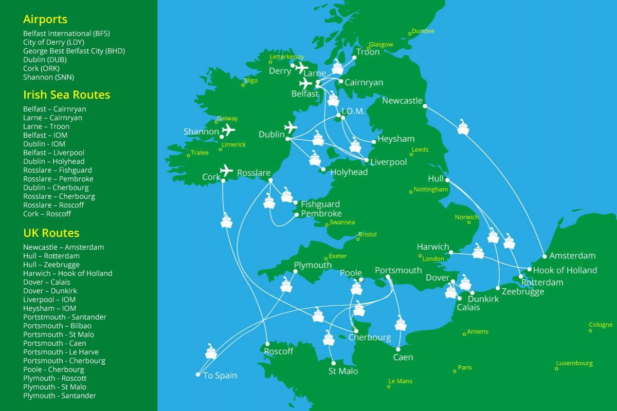 Ireland Ferry Routes Map 