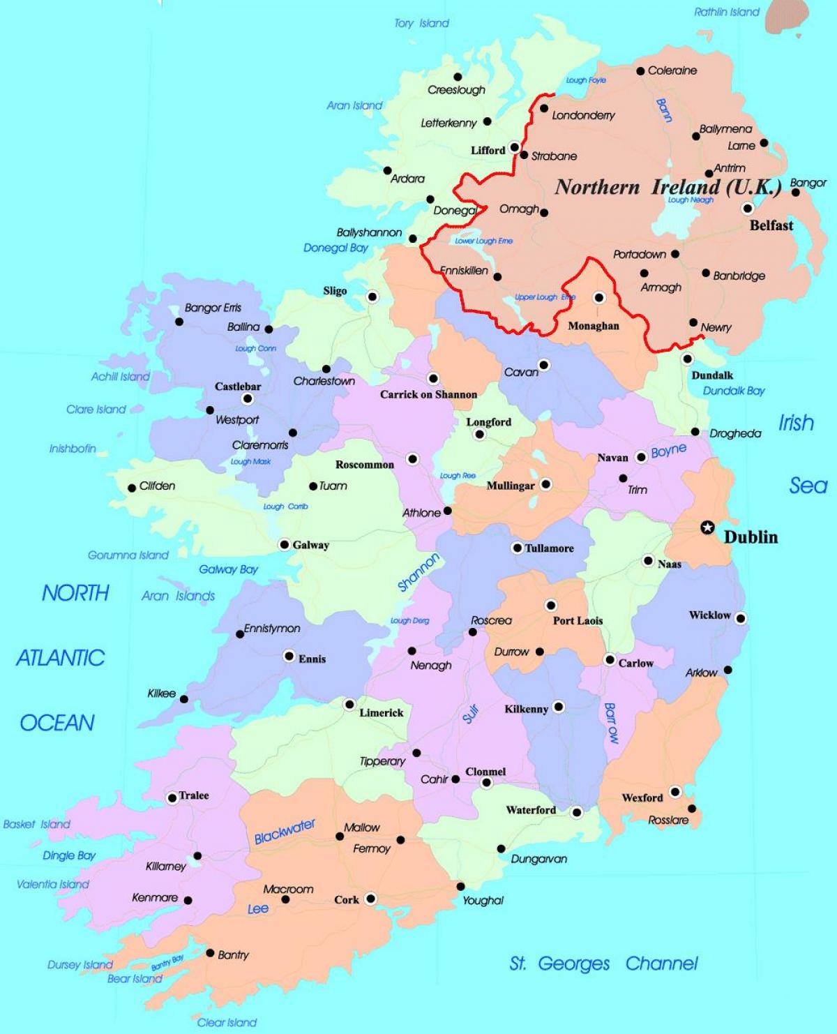political map of ireland and northern ireland