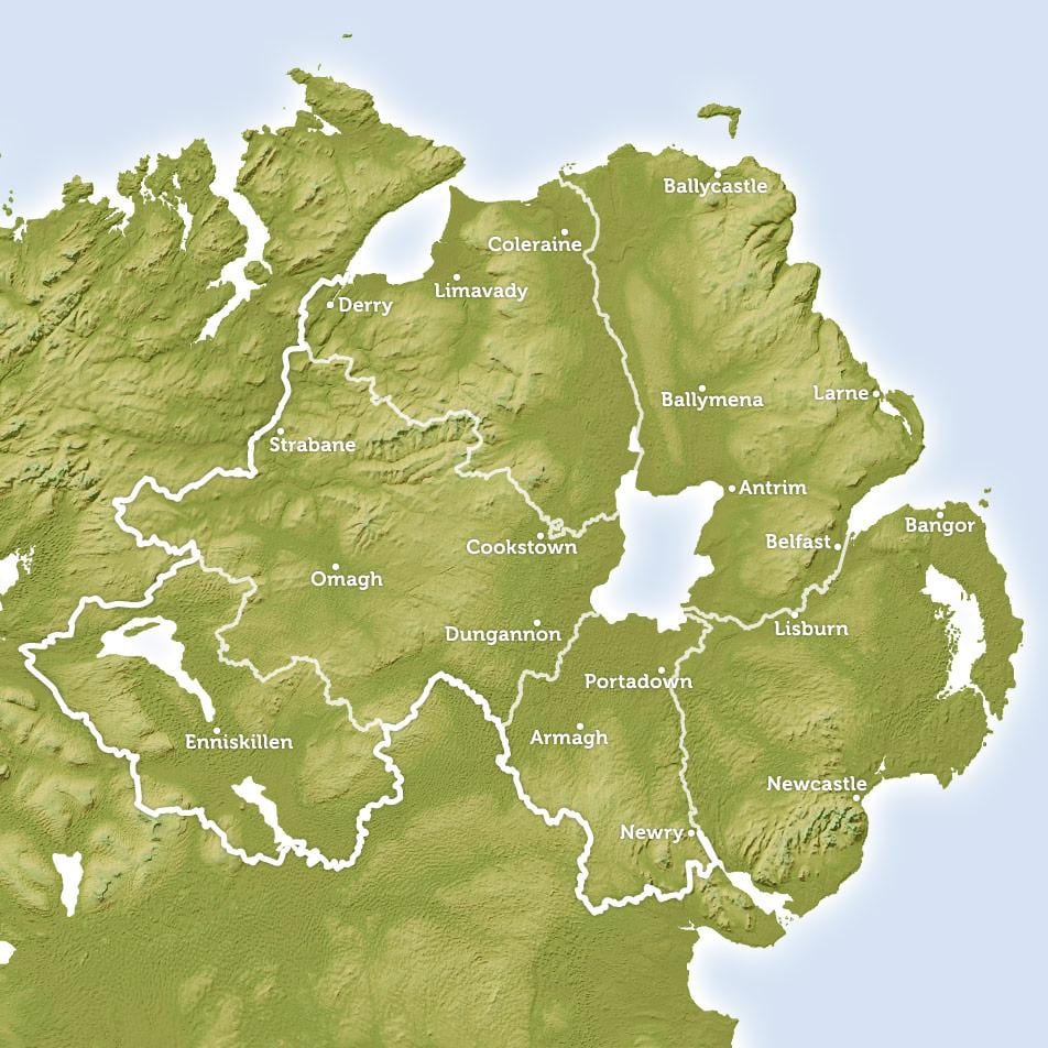 map of regional map of northern ireland