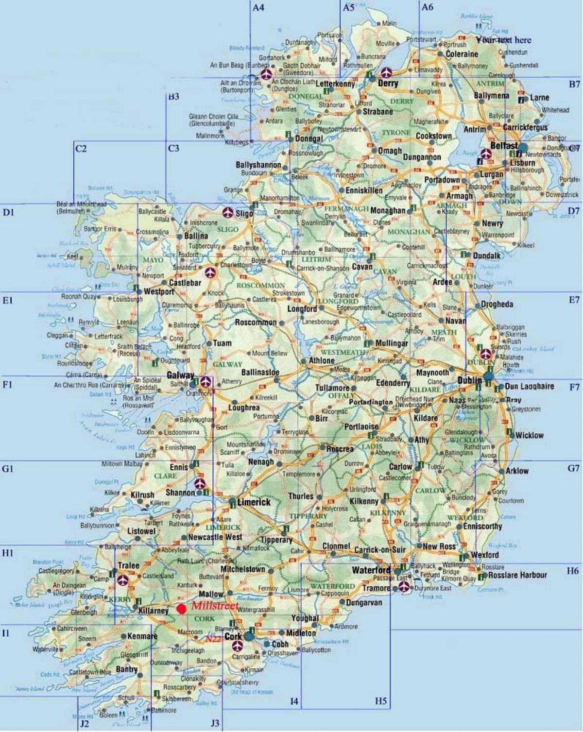 road map of ireland with towns