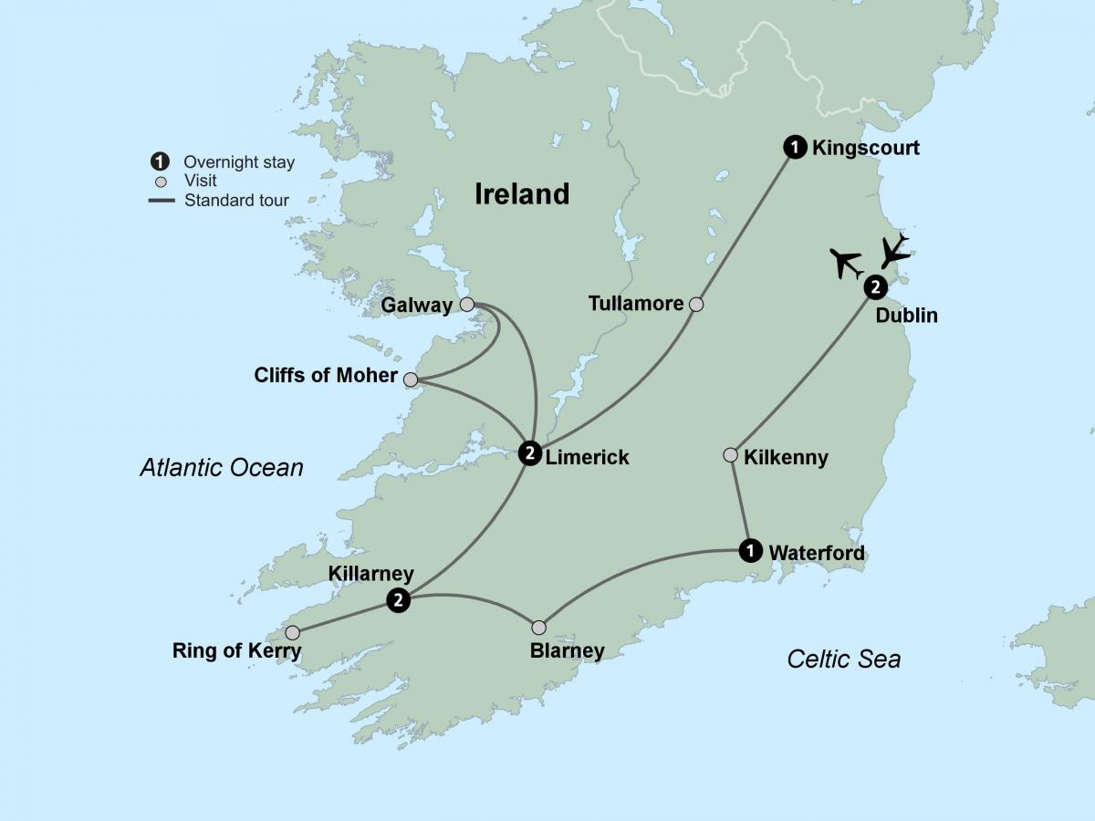 map of tourist map of southern ireland