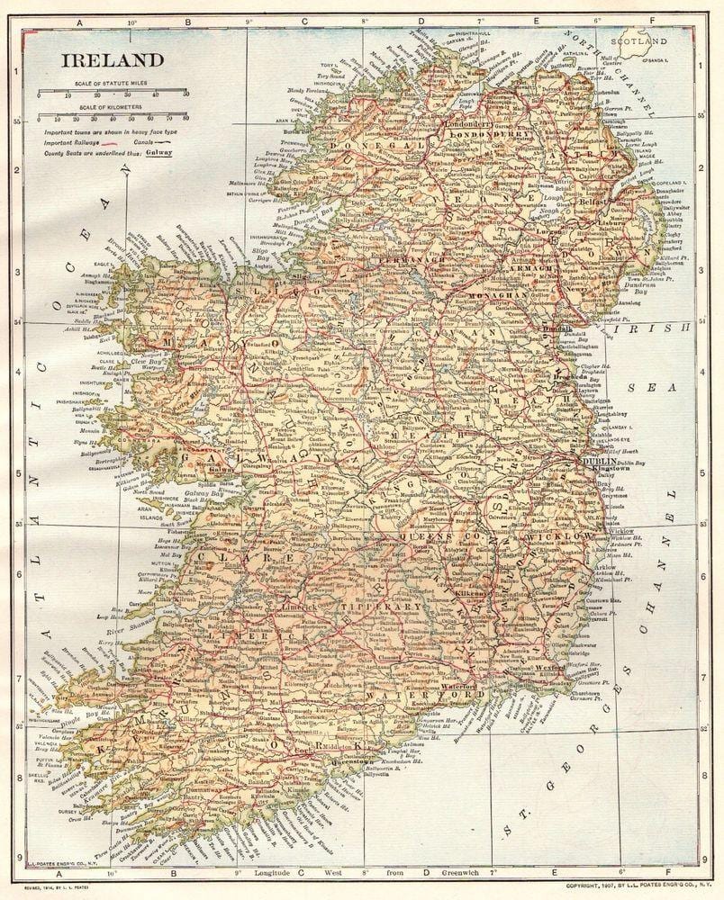 ireland vintage map