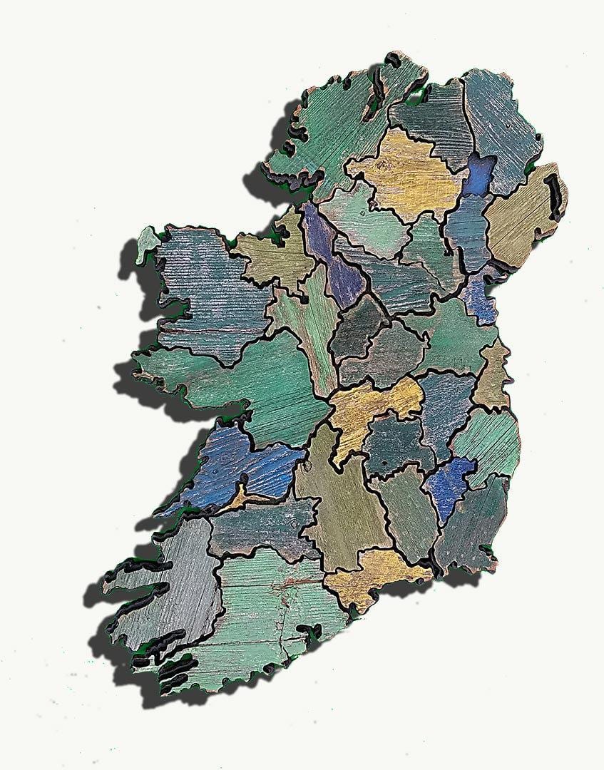 map of wooden map of ireland