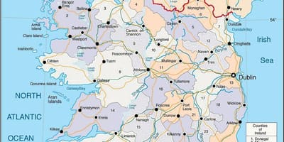 Detailed map of ireland with towns and cities