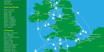 Map of ferry crossings to ireland
