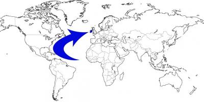 World map showing ireland